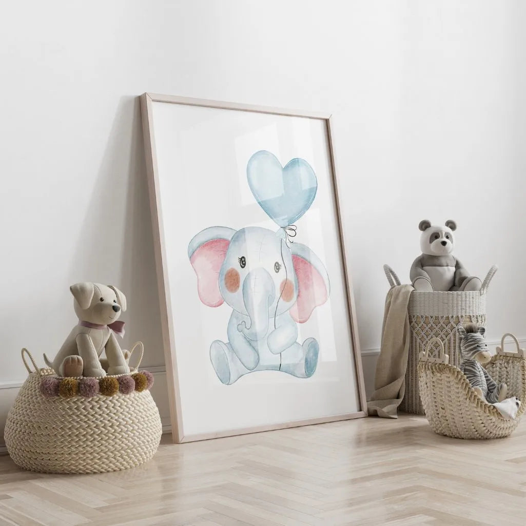 elephant heart balloon poster kids animal gallery wall