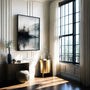 Watercolor forest island poster displayed in gallery wall with calm interior