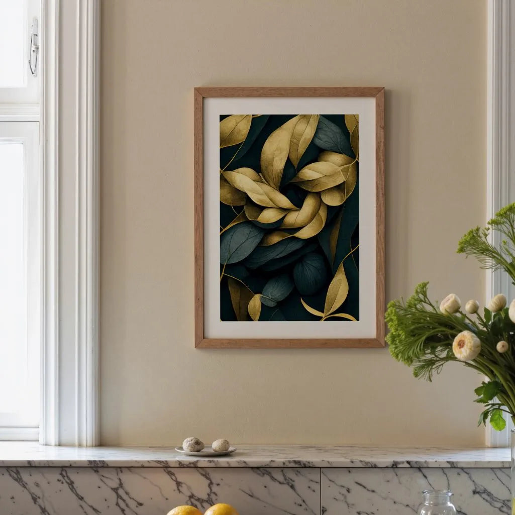 golden leaf wreath poster gallery wall premium botanical decor