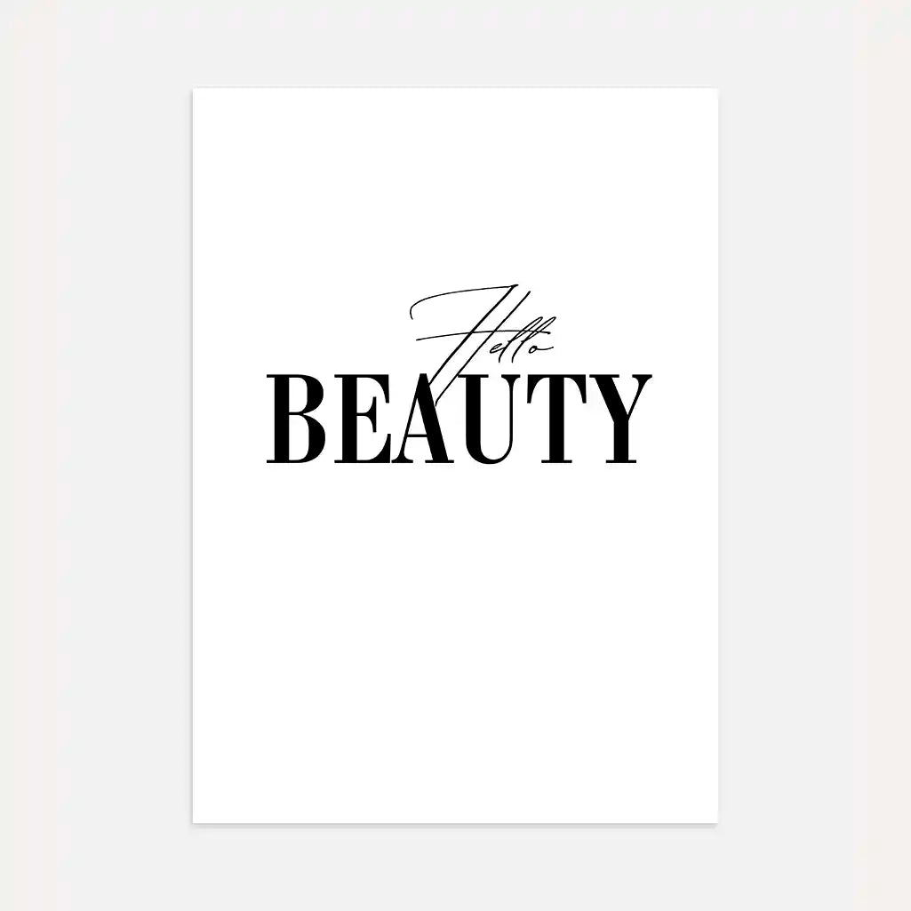 hello beauty poster black white typography wall art