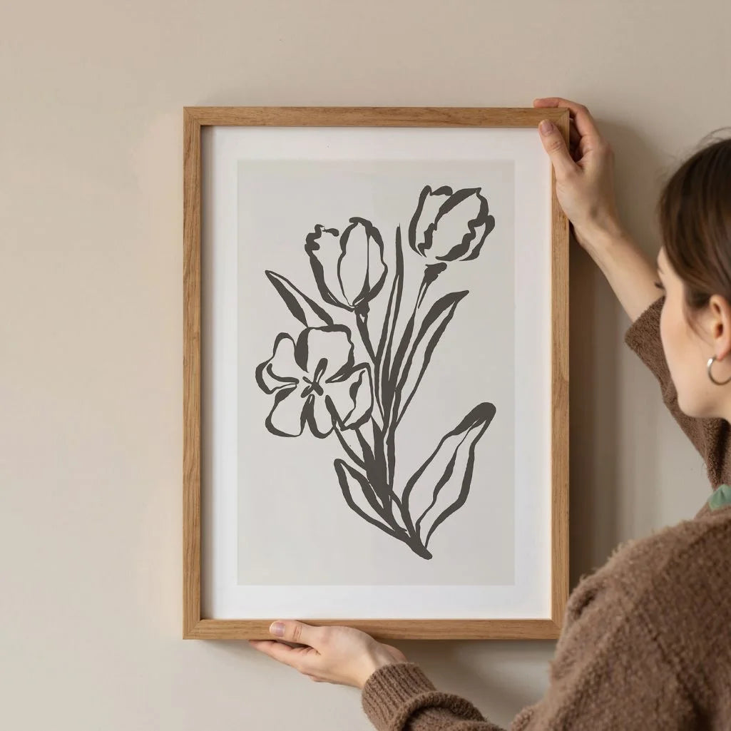 detail handgezeichnete blume line art poster minimalistische linien