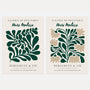 Matisse abstract green leaves set of 2 posters with botanical shapes in green and beige
