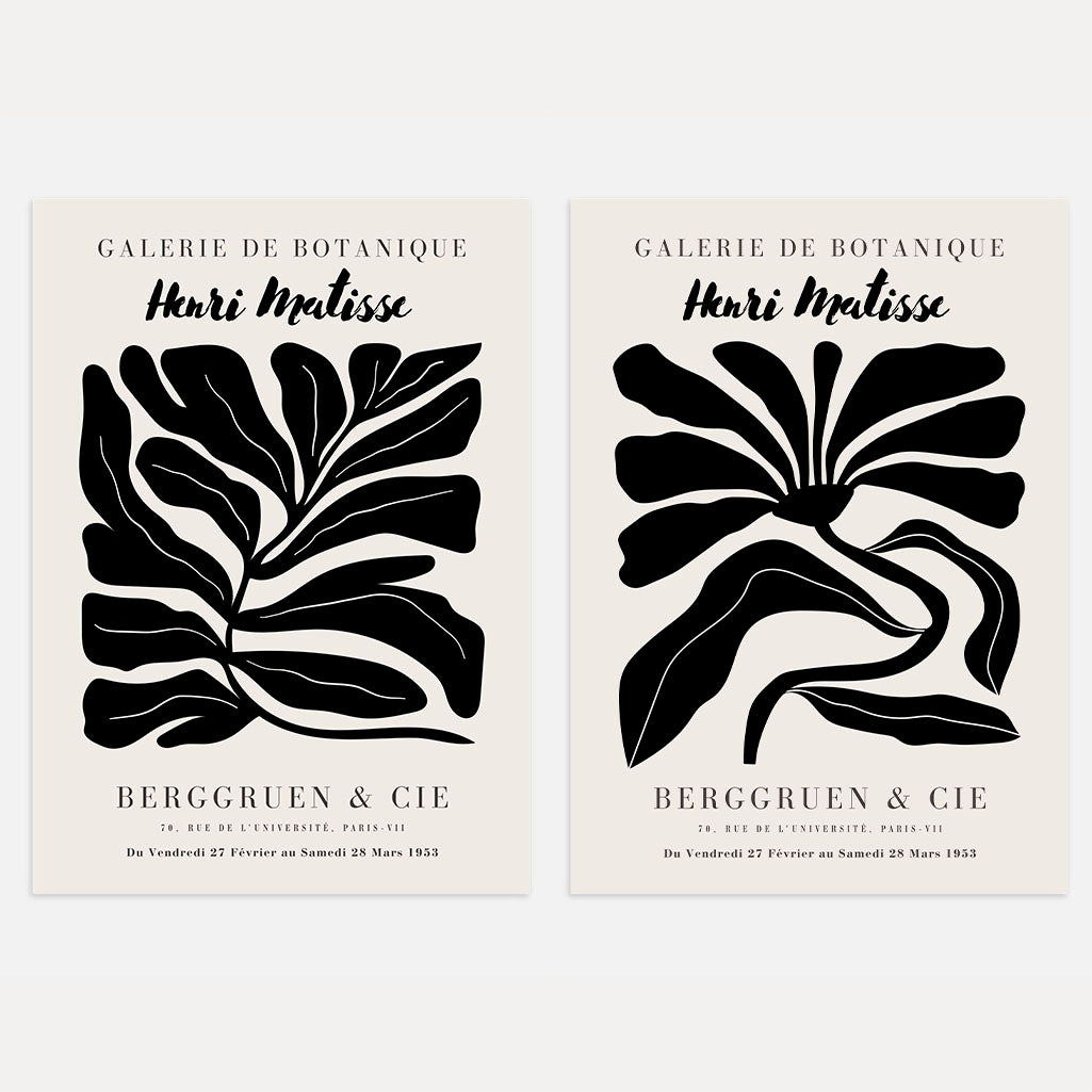 Matisse abstract plant forms set of 2 posters with black botanical shapes on light background