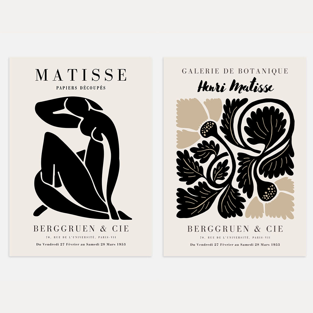 Matisse black shapes set of 2 posters with bold abstract forms and minimal design