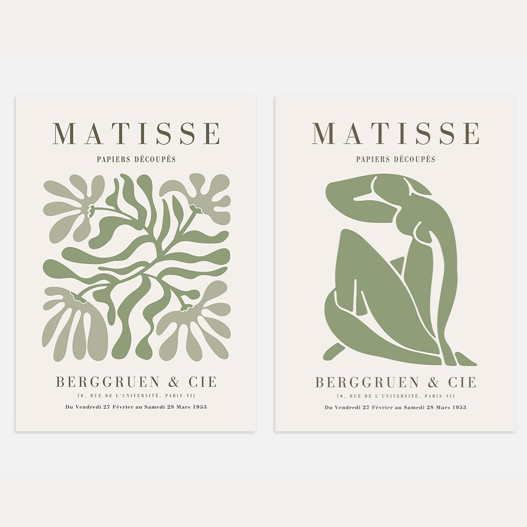 matisse green abstract cut outs poster set of 2 modern wall art