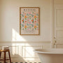 Close up of pastel floral watercolor poster showing soft brush strokes and light colors