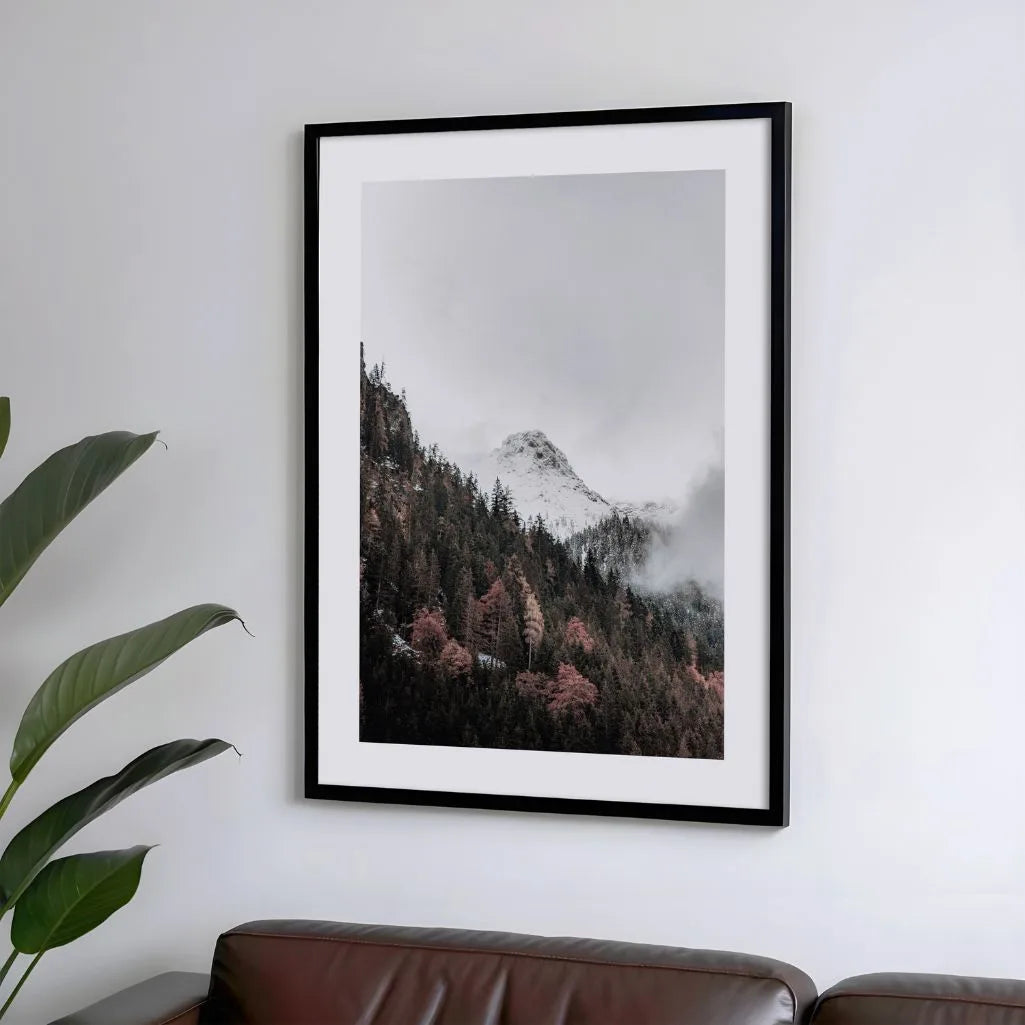 mountain peak in mist poster living room wall decor