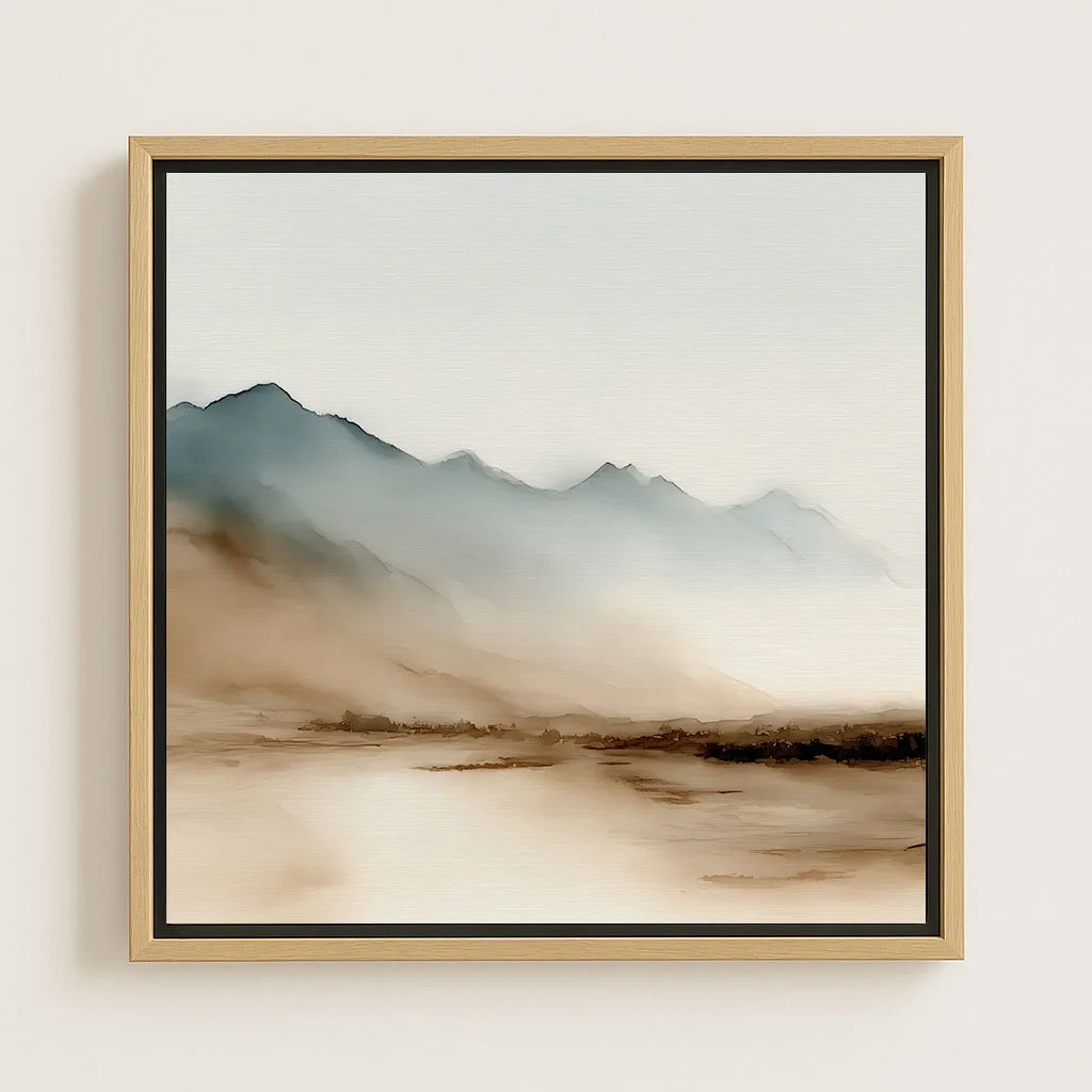 Framed Canvas Print Beige and Blue Mountains