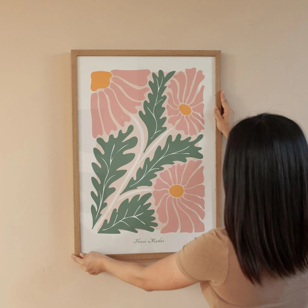 pastel flower wall art living room decor