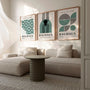green and sage bauhaus wall art set with geometric segments in modern living room